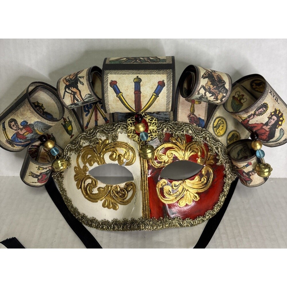 RARE Venetian Style Jester Masquerade Mask With Tarot Card Accents Handmade